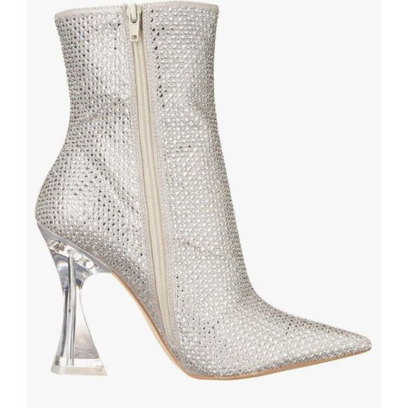 STEVE MADDEN Vivy Pointed Toe Flared Heel Ankle Booties Rhinestone Size 6.5 NWOT - Picture 1 of 14